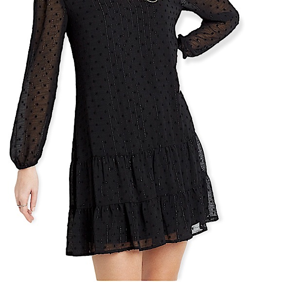 Black Metallic Swiss Dot Babydoll Dress - Picture 5 of 16